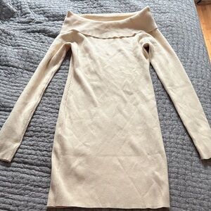 Cream Off-Shoulder Knit Dress